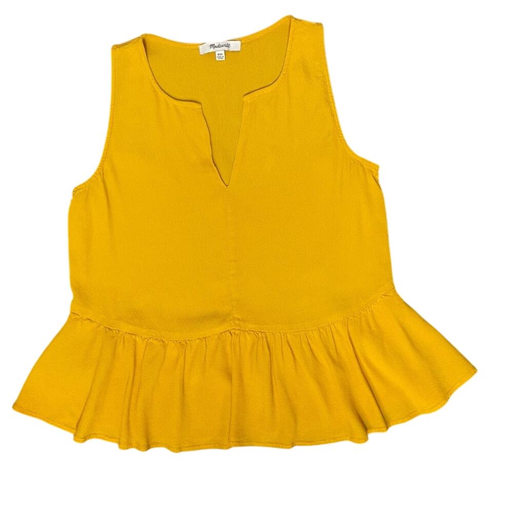 Madewell Women's Peplum Ruffle Top Sleeveless Blouse XXS 00 Mustard Yellow